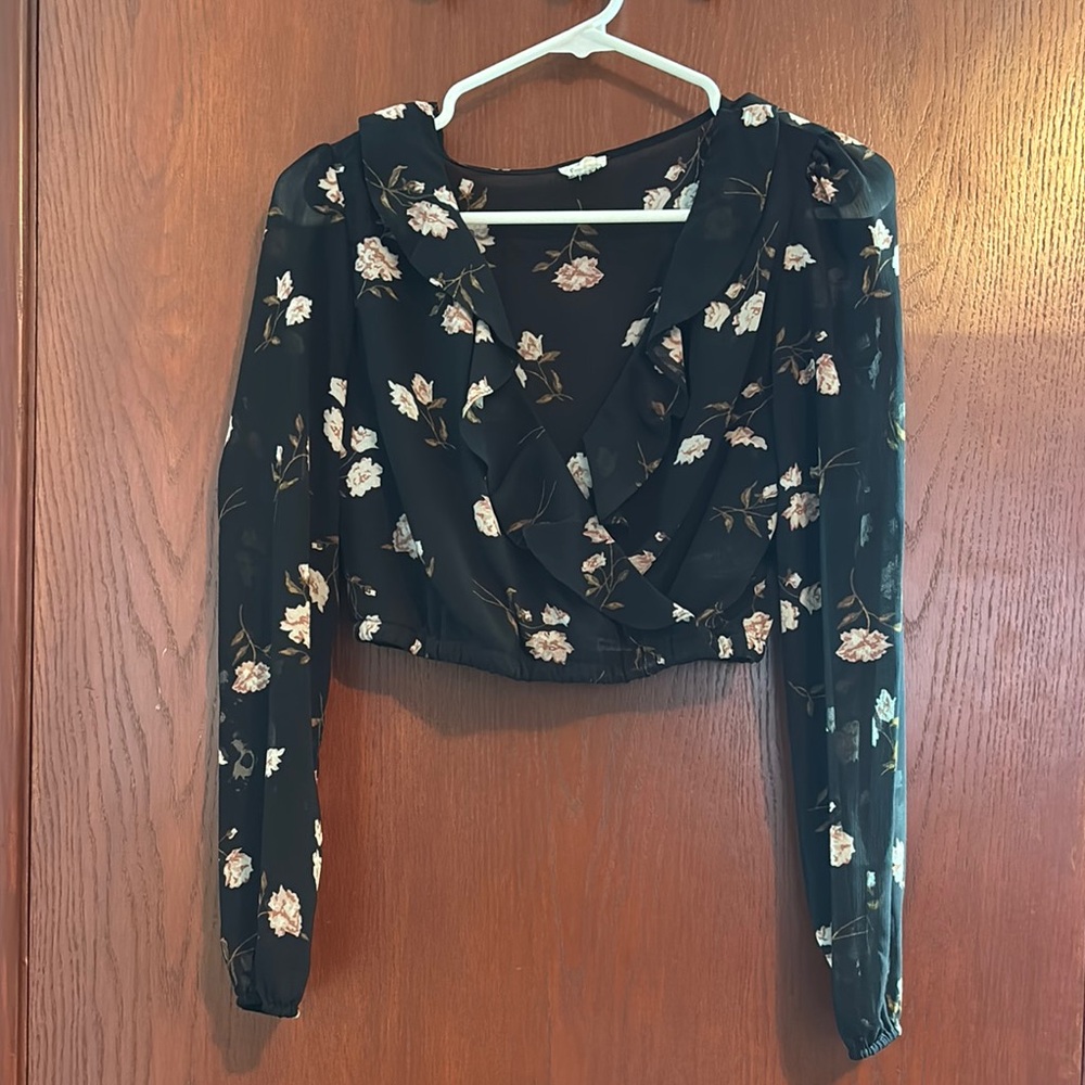 Floral Black Wrap Top